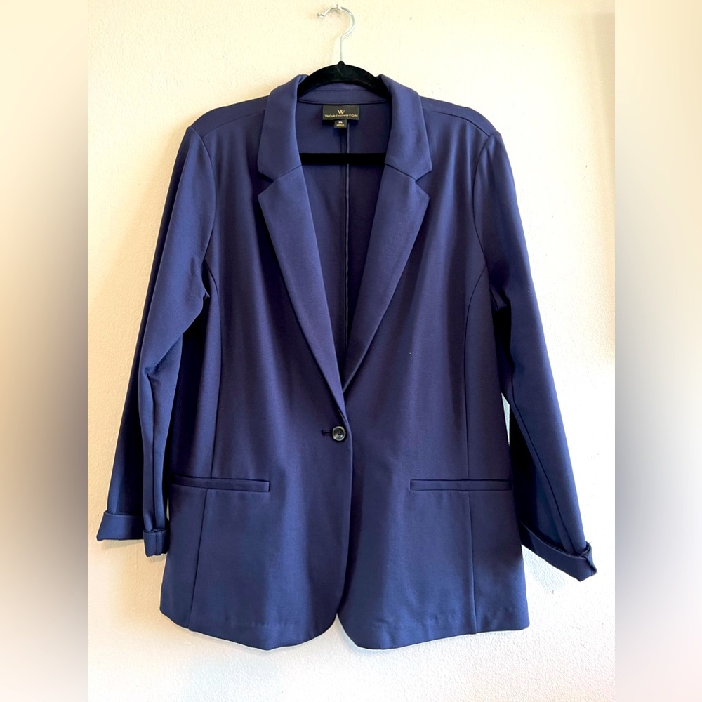 Blue blazer for business or casual outfits.